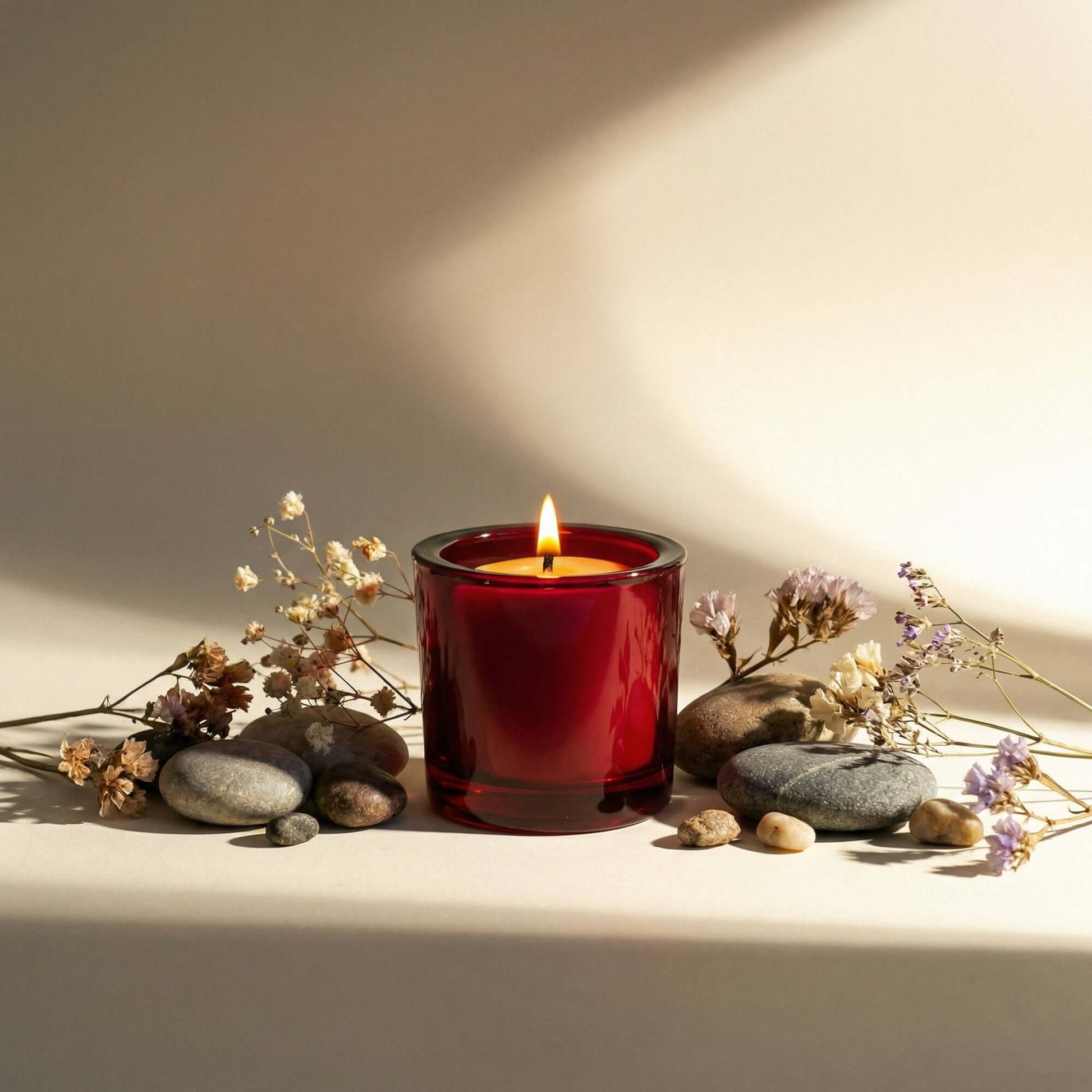 Bluecorn Candles pure beeswax votive candle in red glass holder, natural and eco-friendly decorative candle for ambiance.