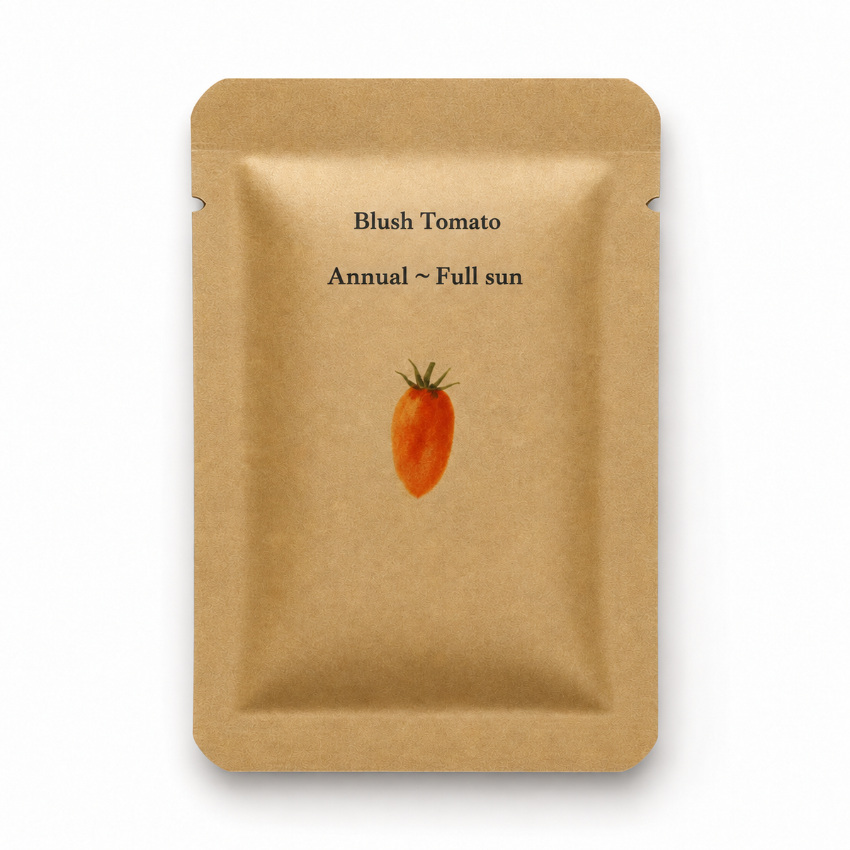 Packet of Blush Tomato Seeds by Steep Hill Garden, heirloom striped orange-yellow plum open pollinated tomato seeds.