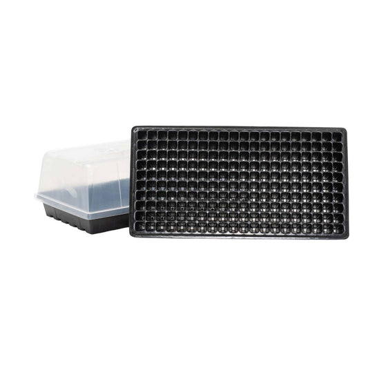The Bootstrap Farmer Seed Starter Kit features a 200-cell tray, a 1020 propagation tray, and a clear humidity dome, making it ideal for starting seeds.