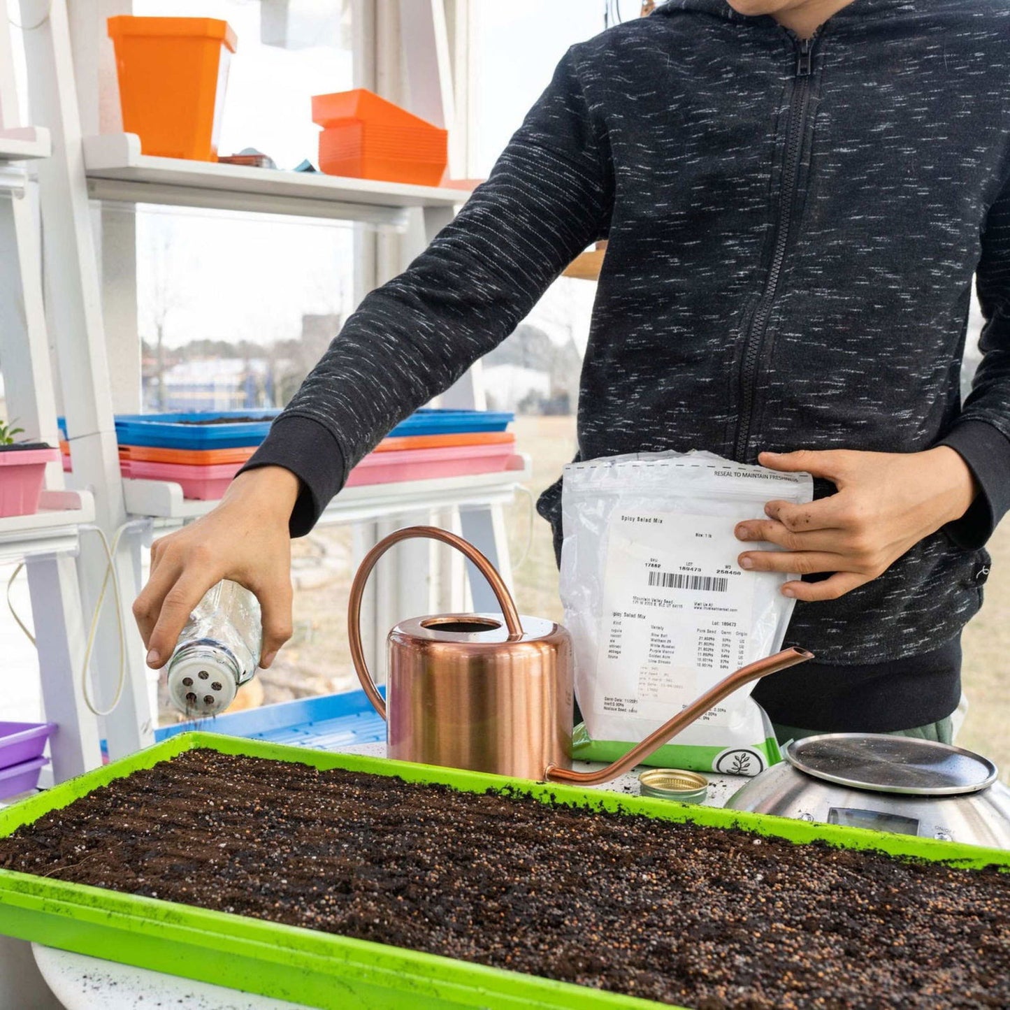 Green Bootstrap Farmer 1020 Microgreen Trays, shallow extra strength, no holes, ideal for microgreens and seedling cultivation.