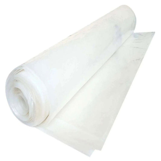 A roll of white silicone sheeting shows its translucent texture and layered construction against a white background