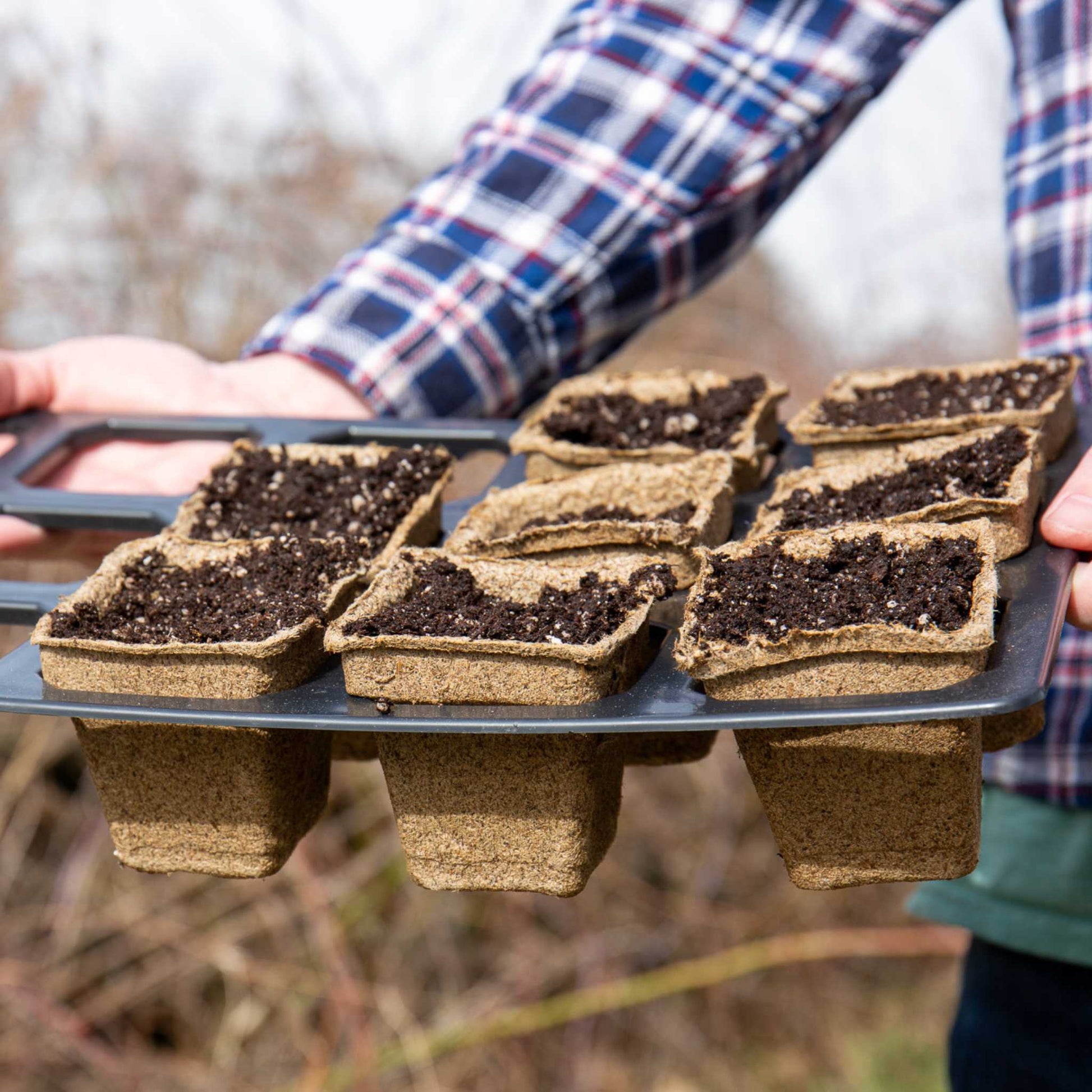 Square CowPots® #3 from Bootstrap Farmer, showing biodegradable plant pots with a square shape and textured surface.
