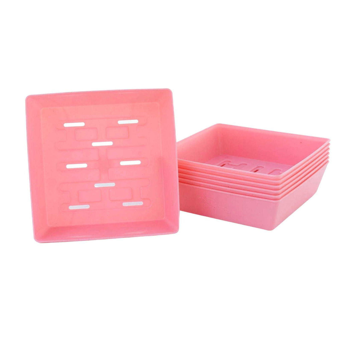 Colorful Bootstrap Farmer 5x5 shallow microgreen trays with 16 inserts, no holes, designed for easy microgreen cultivation.