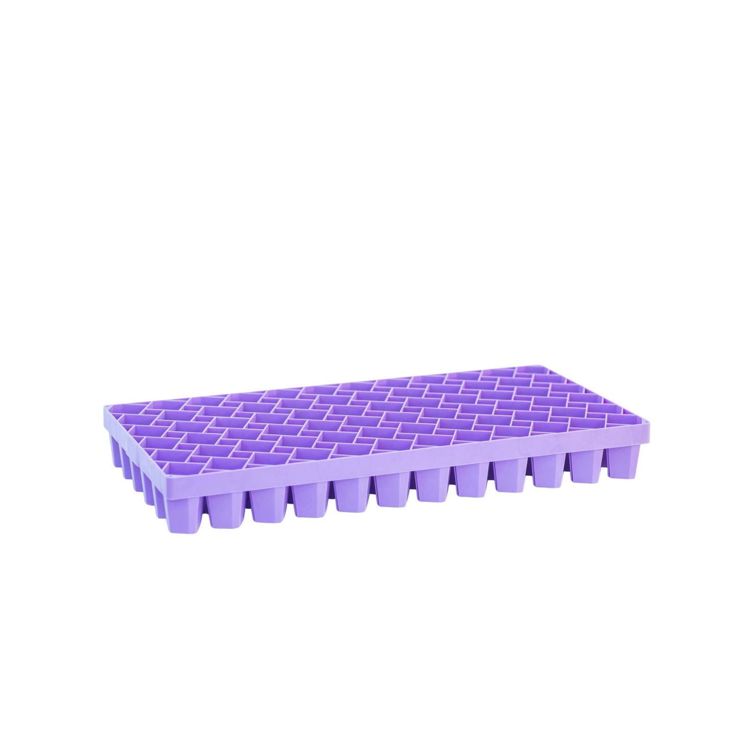 Plastic seedling tray showing a lavender-colored grid of individual cells ideal for starting seeds a geometric pattern and multiple small compartments for planting
