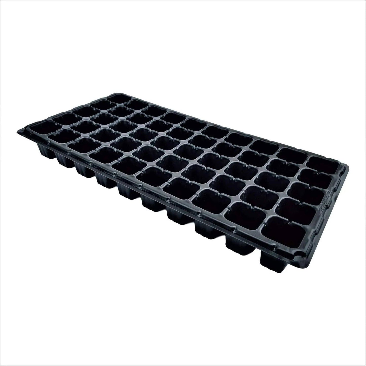Plastic seed starting tray showing numerous individual compartments ideal for seedlings with a sleek black design and subtle raised edges for easy handling
