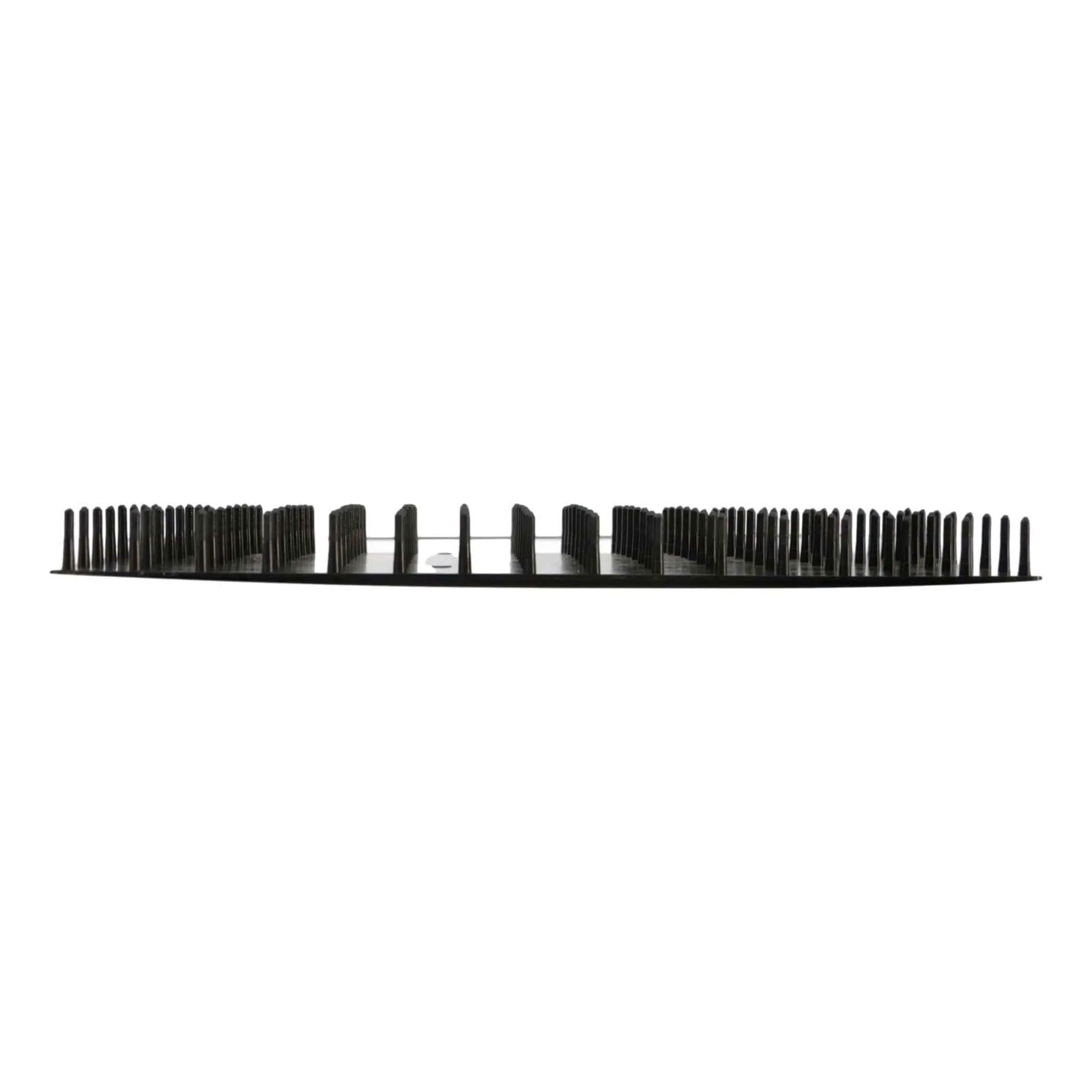 The Bootstrap Farmer Plug Popper for Cell Trays is a black plastic tool with evenly spaced vertical prongs, shown from the side in a symmetrical pattern—perfect for efficiently popping plugs from cell trays.