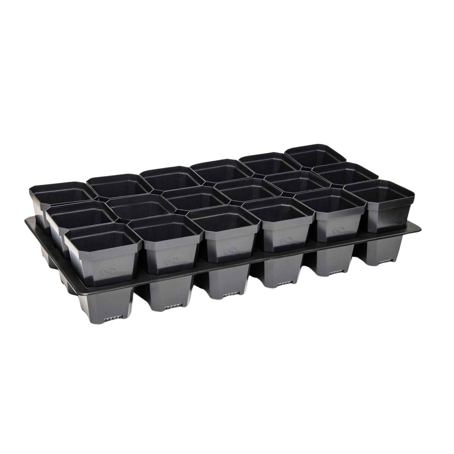 Bootstrap Farmer 3.3-inch heavy-duty seed starting pots with inserts in multicolor cell trays for germination and seedling growth.