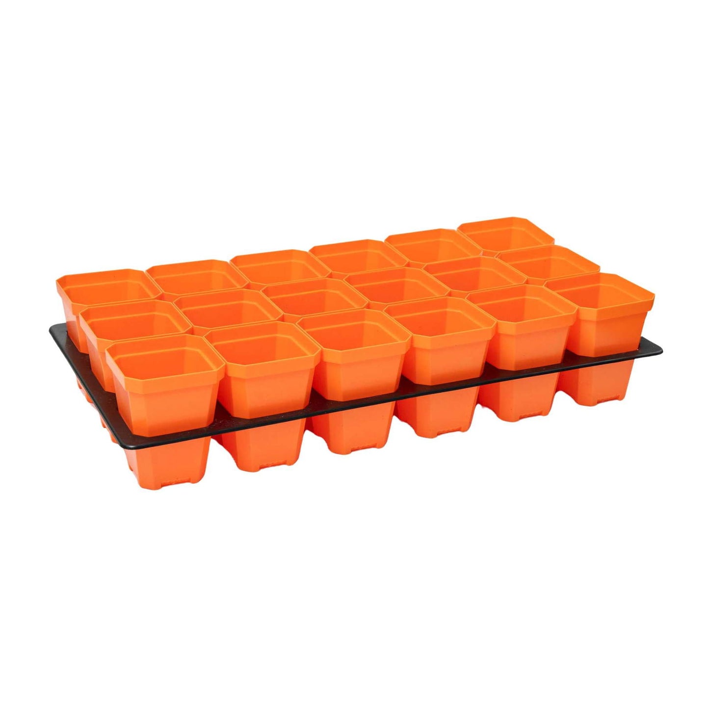 Multicolor 3.3-inch heavy-duty seed starting pots with inserts in Bootstrap Farmer cell tray for gardening and propagation.