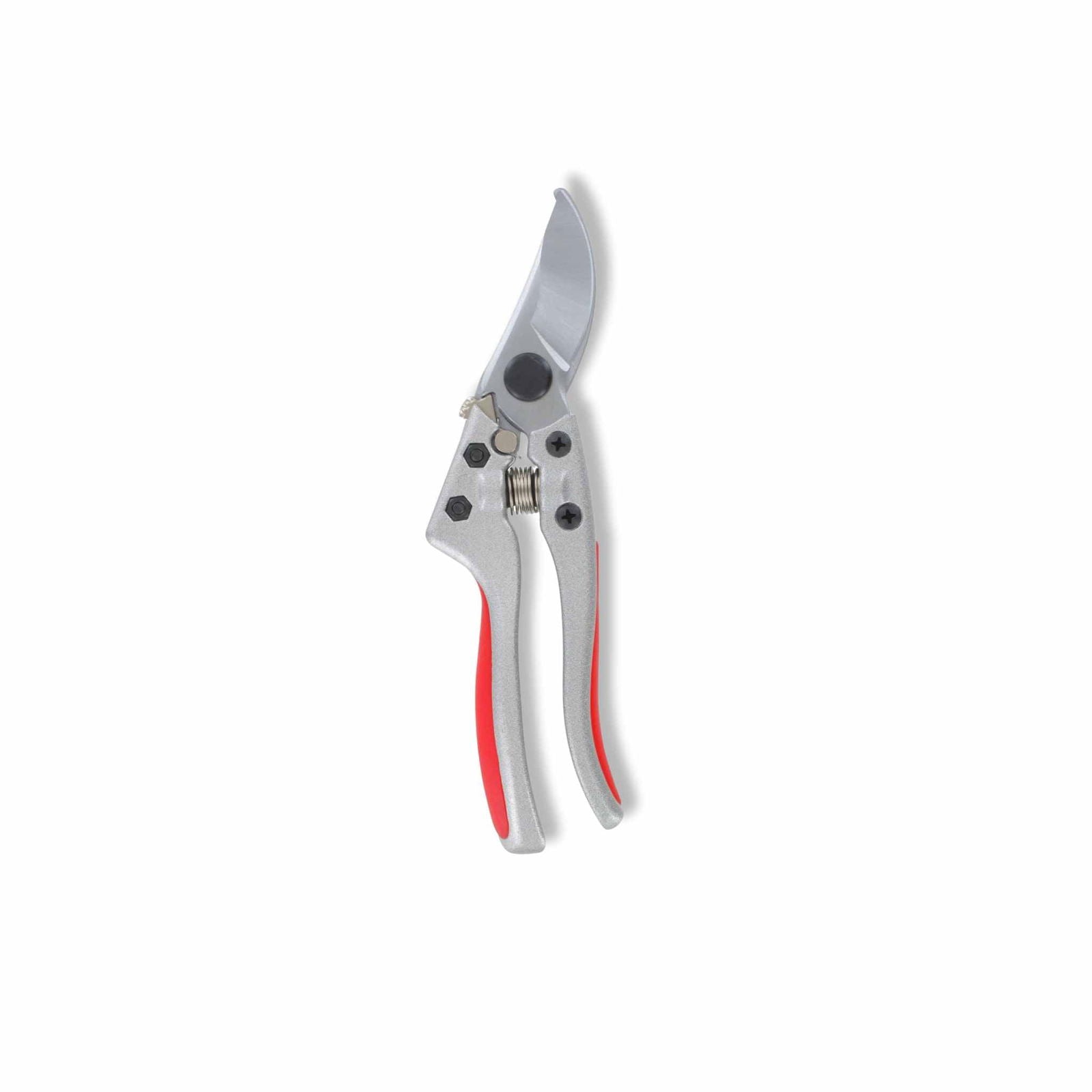 The Bootstrap Farmer Silver Line Pruner features high carbon steel blades and red and gray handles, available in curved or straight styles, shown against a white background.