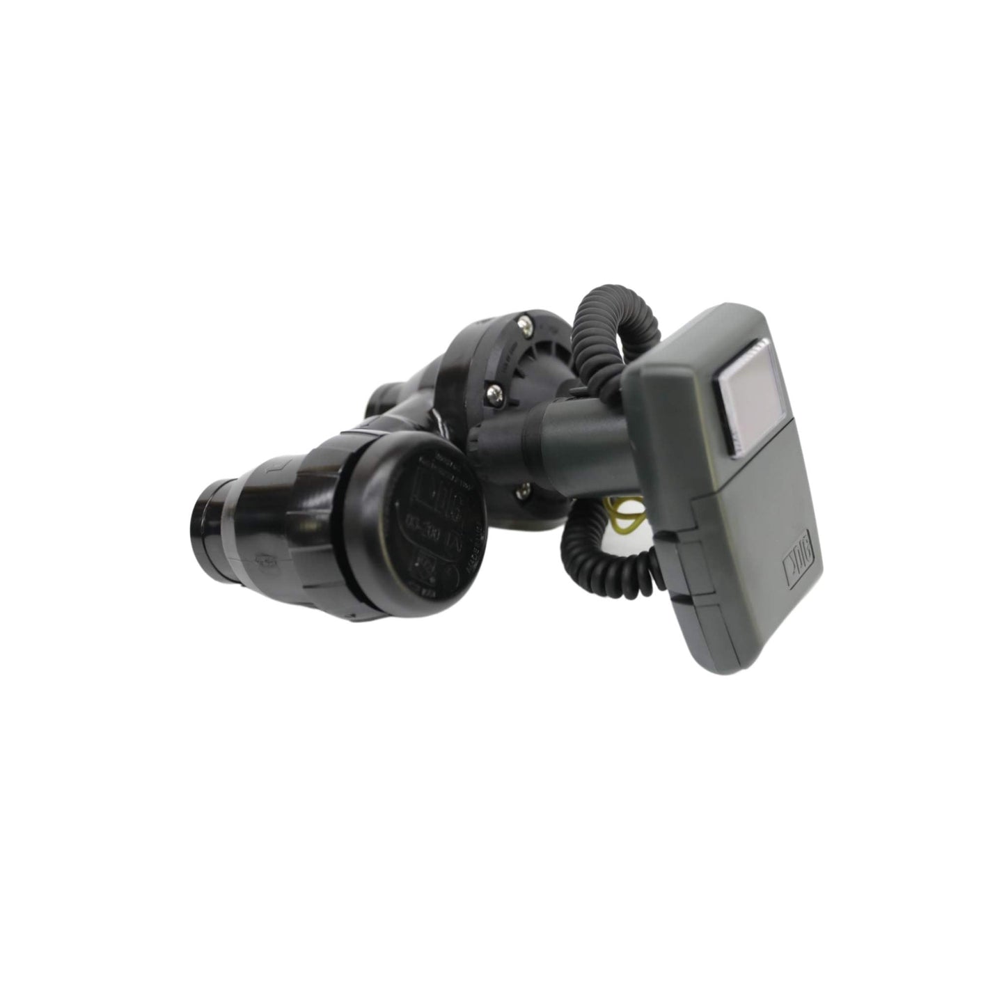 The Bootstrap Farmer LEIT 1 Irrigation Controller with 3/4 Anti-Siphon Valve elegantly combines precise engineering, much like photovoltaic modules. It features a sleek design and intuitive control panel on a white background, connected by a black coiled cord.