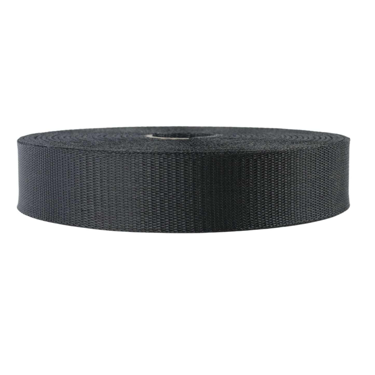 The Bootstrap Farmer Wellington Batten Tape for Greenhouse Plastic, measuring 1.75 x 300 ft in black, is UV-resistant with a textured surface. It is neatly coiled, showing its thickness and length from a side perspective, ideal for securing greenhouse plastic.