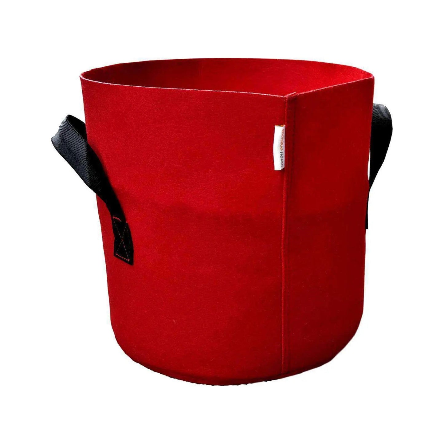 EcoGrow Fabric Pot red fabric grow bag with black handles and a small white label features a vibrant color and durable construction
