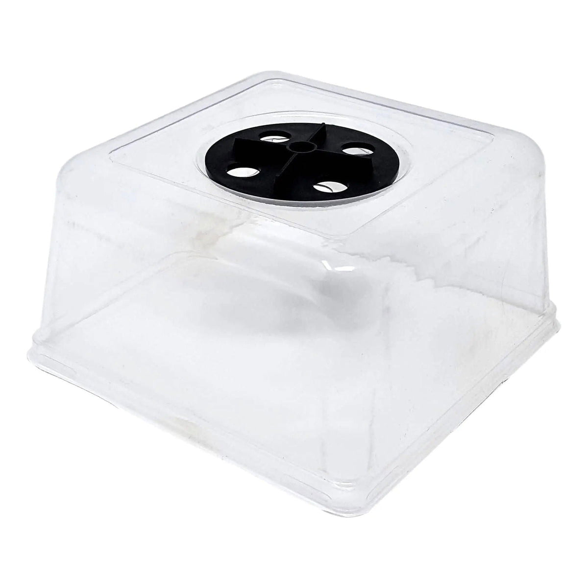 Set of five Bootstrap Farmer 5x5 plant humidity domes with clear plastic covers for seedling growth and humidity control.
