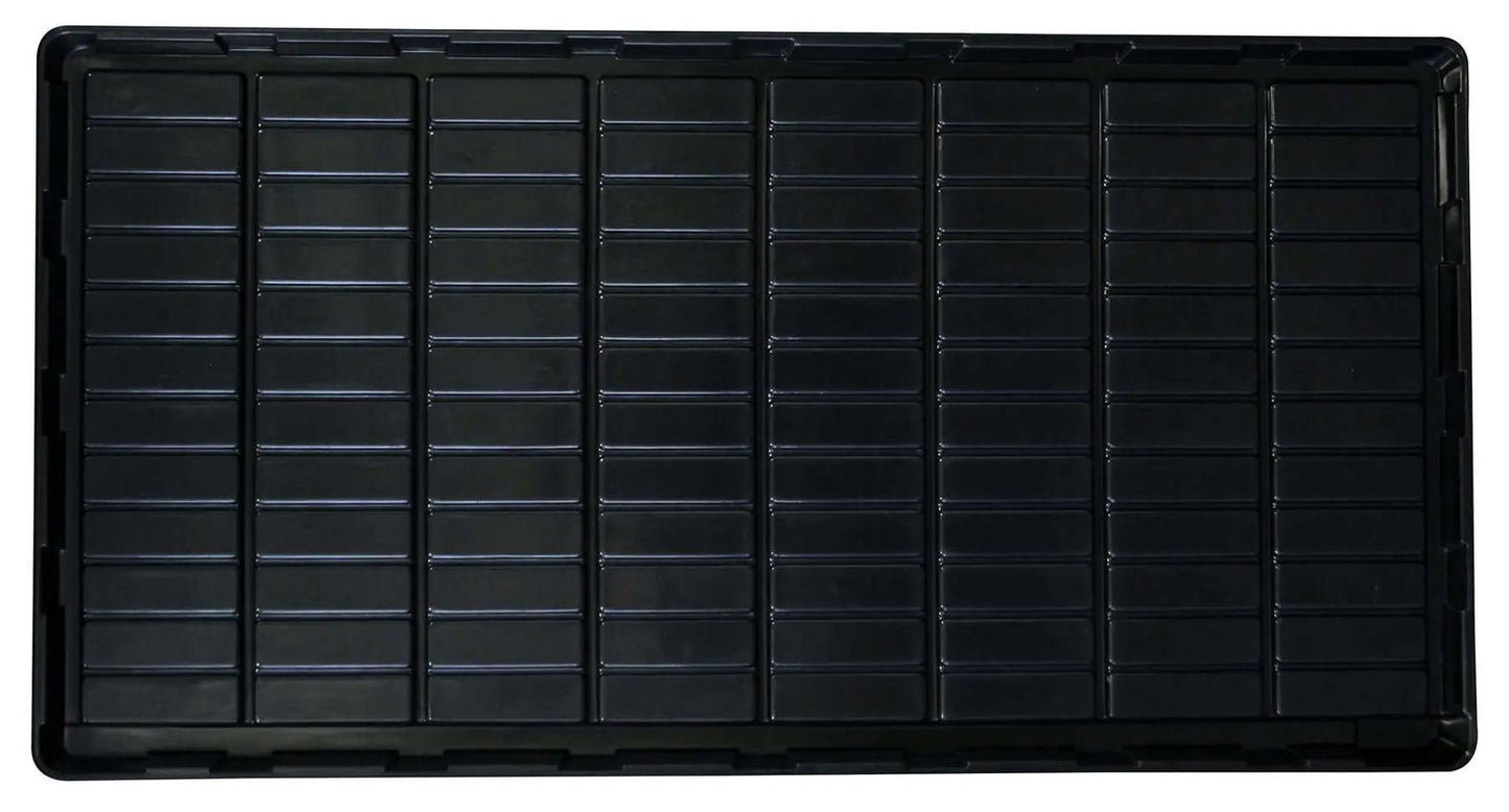 The Bootstrap Farmer Grow Rack Flood Trays - 4'x8' Pallet feature a rectangular black plastic design with a grid pattern—perfect for vertical propagation or efficient microgreen production, shown from above against a white background.