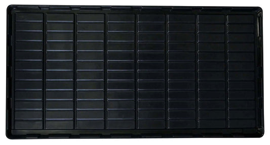 The Bootstrap Farmer Grow Rack Flood Trays - 4'x8' Pallet feature a rectangular black plastic design with a grid pattern—perfect for vertical propagation or efficient microgreen production, shown from above against a white background.