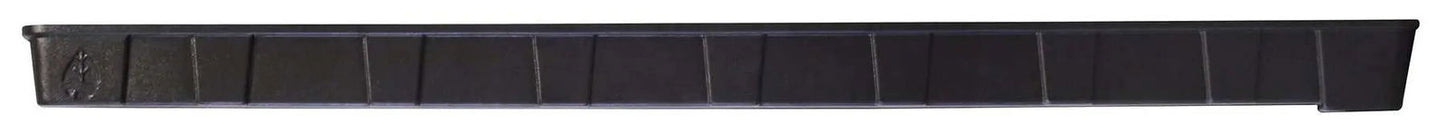 A Bootstrap Farmer Grow Rack Flood Tray, 4'x8' pallet size, black and rectangular with evenly spaced vertical grooves, is shown against a white background.