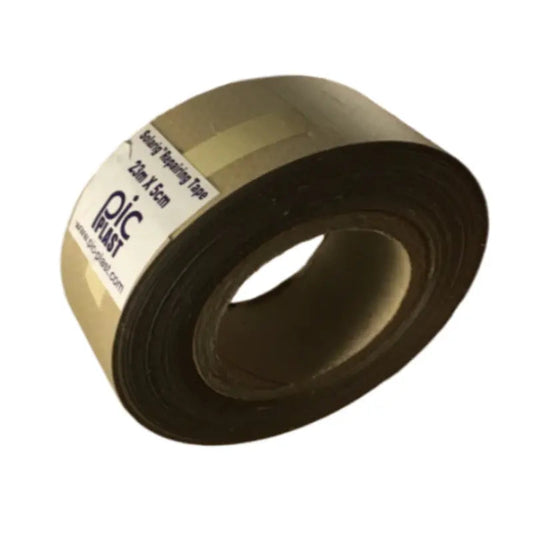A roll of Bootstrap Farmer Woven Plastic Repair Tape for greenhouse use, featuring a white label with "7cm x 15cm," is shown on a white background.