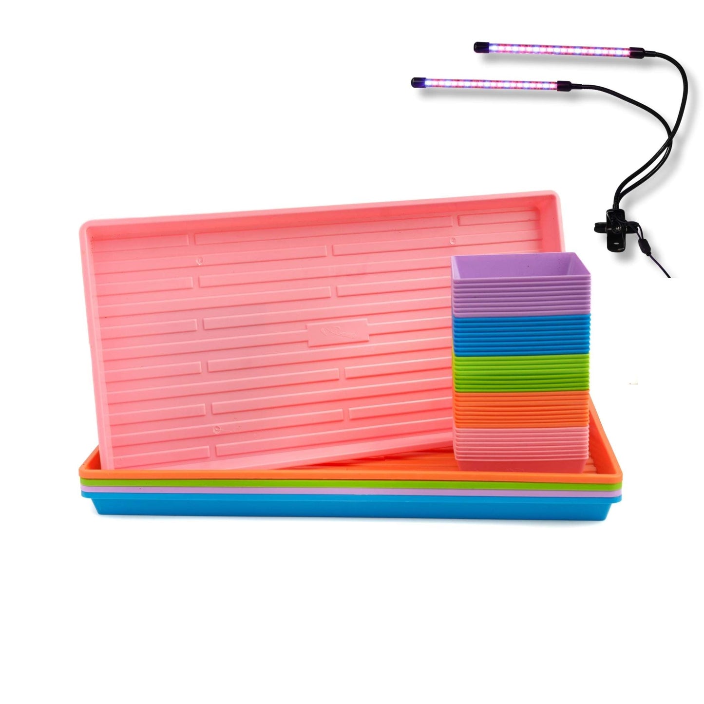 Bootstrap Farmer 5x5 Microgreens Kit with LED grow light and lush microgreens growing in a tray.