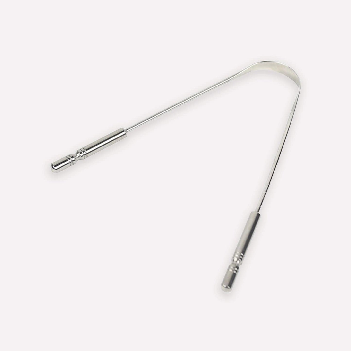 The Tongue Scraper - Zero Waste Tongue Scraper, 100% Stainless Steel by ZeroWasteStore.com features two cylindrical handles and a curved flat metal strip, shown against a white background.