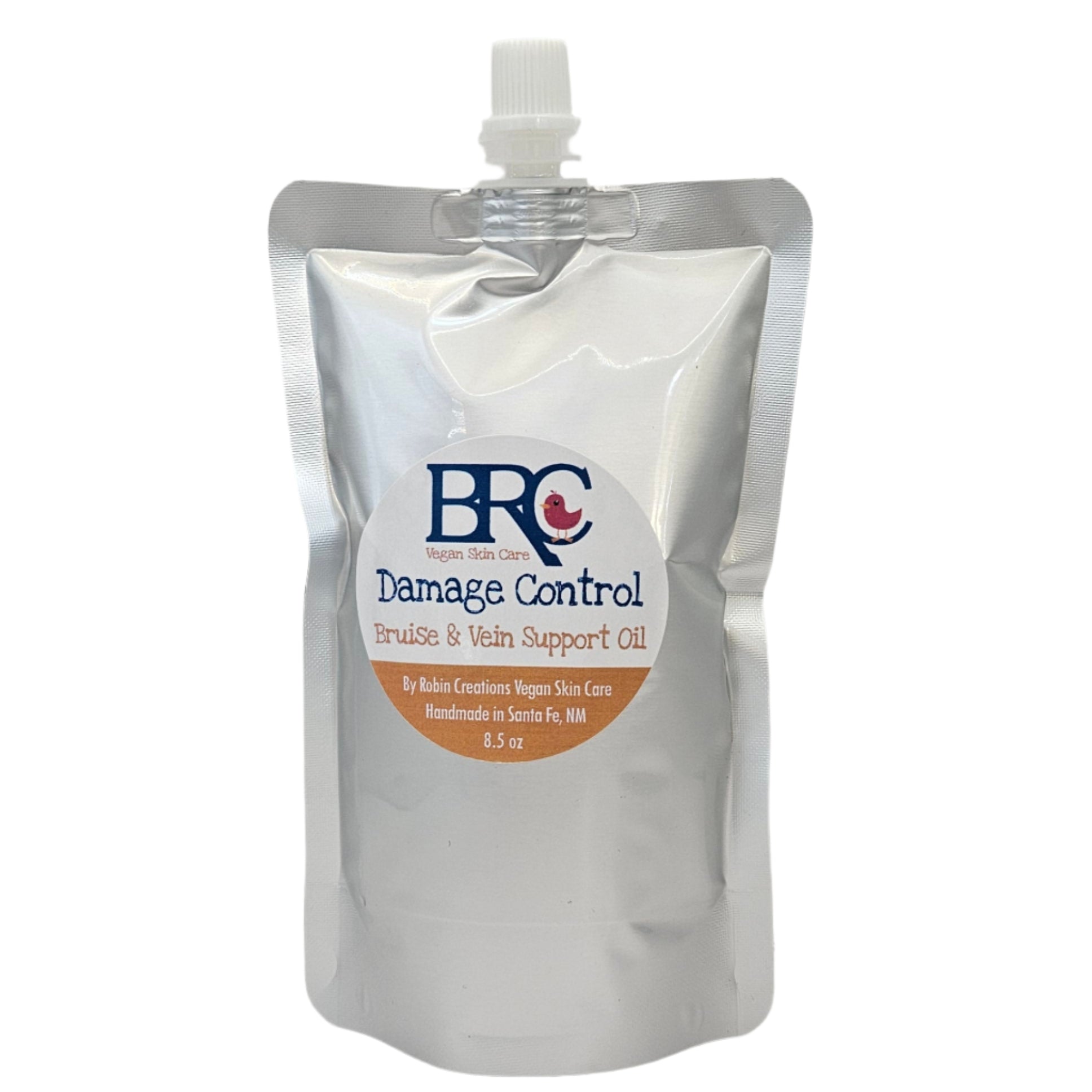 By Robin Creations Damage Control bruise and varicose vein support oil in 4 oz glass pump bottle, deodorant and body care product