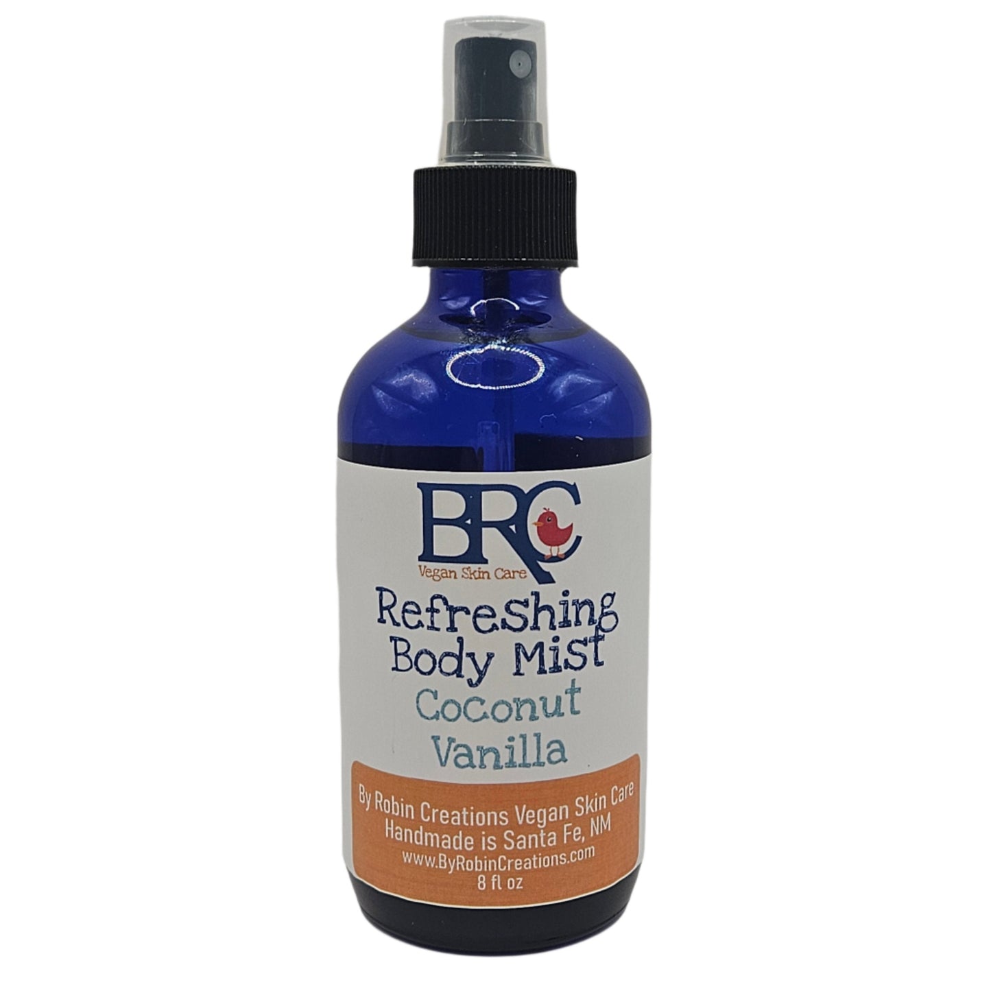 By Robin Creations winter blend essential oil body mist in a 3.4 oz glass bottle, featuring frosty balsam pine for a refreshing scent