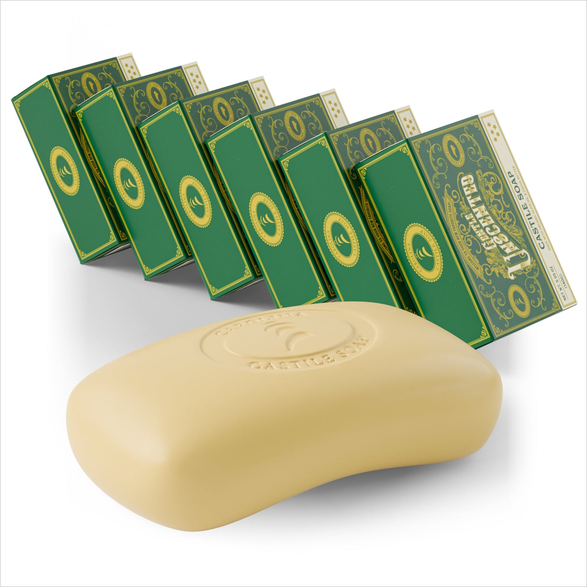 Gentle unscented Castile bar soap by Carolina Castile Soap, showing a natural, plain soap bar on a neutral background.
