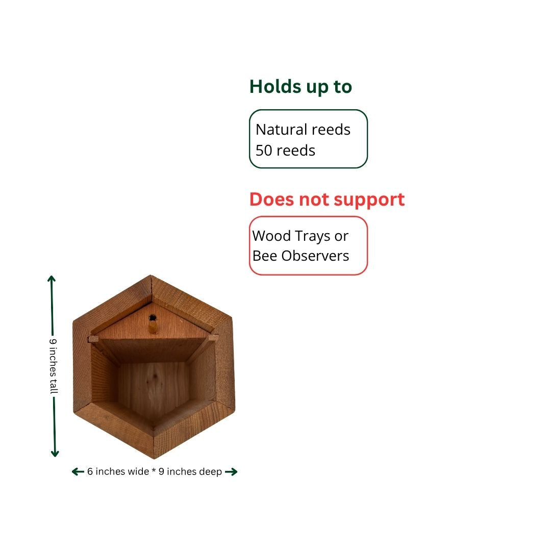 Small Hex Cabana Bee House by CrownBees featuring wooden hexagonal design for bee nesting and protection.