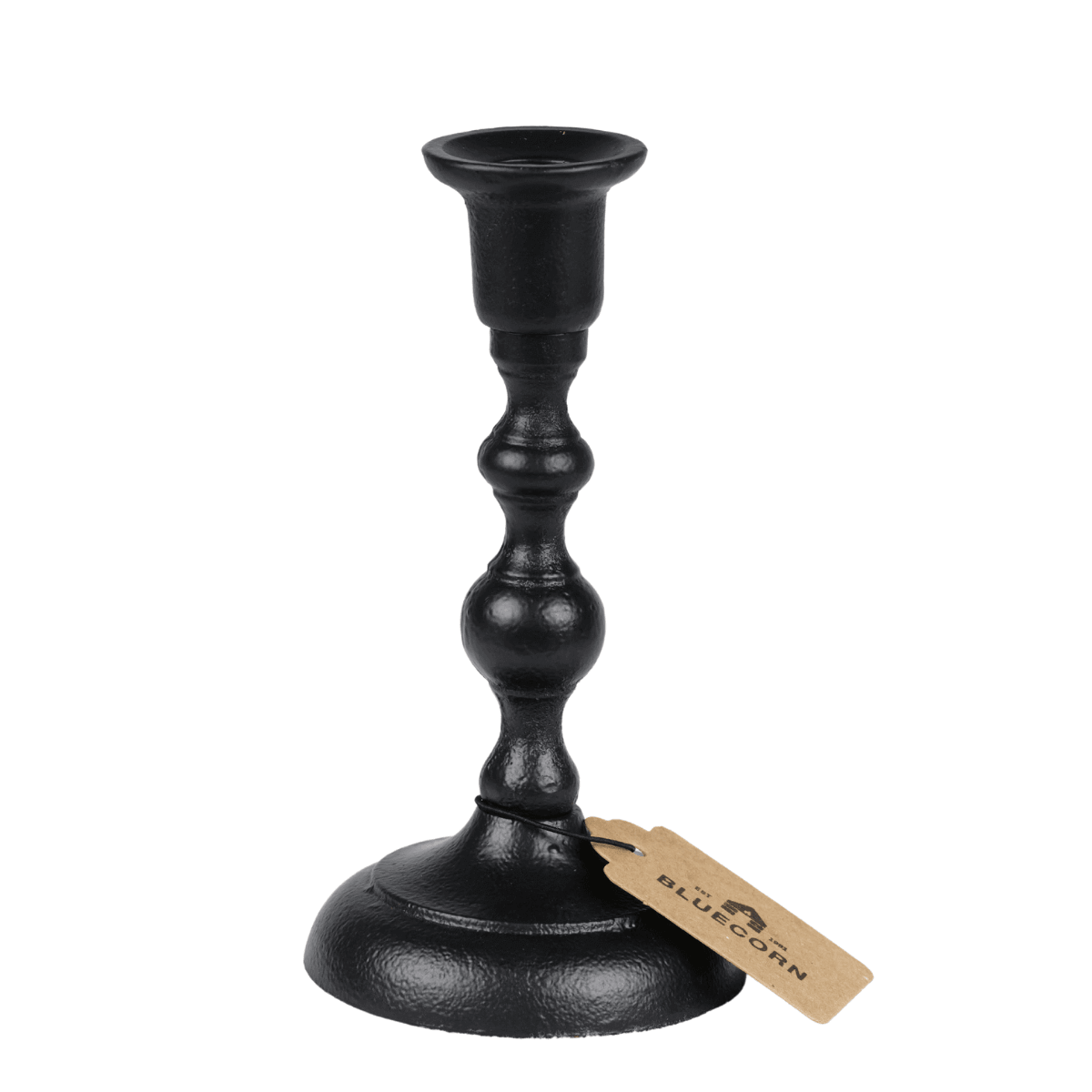 Handcrafted cast iron taper candle holders by Bluecorn Candles, featuring a sturdy, rustic design perfect for elegant table decor.