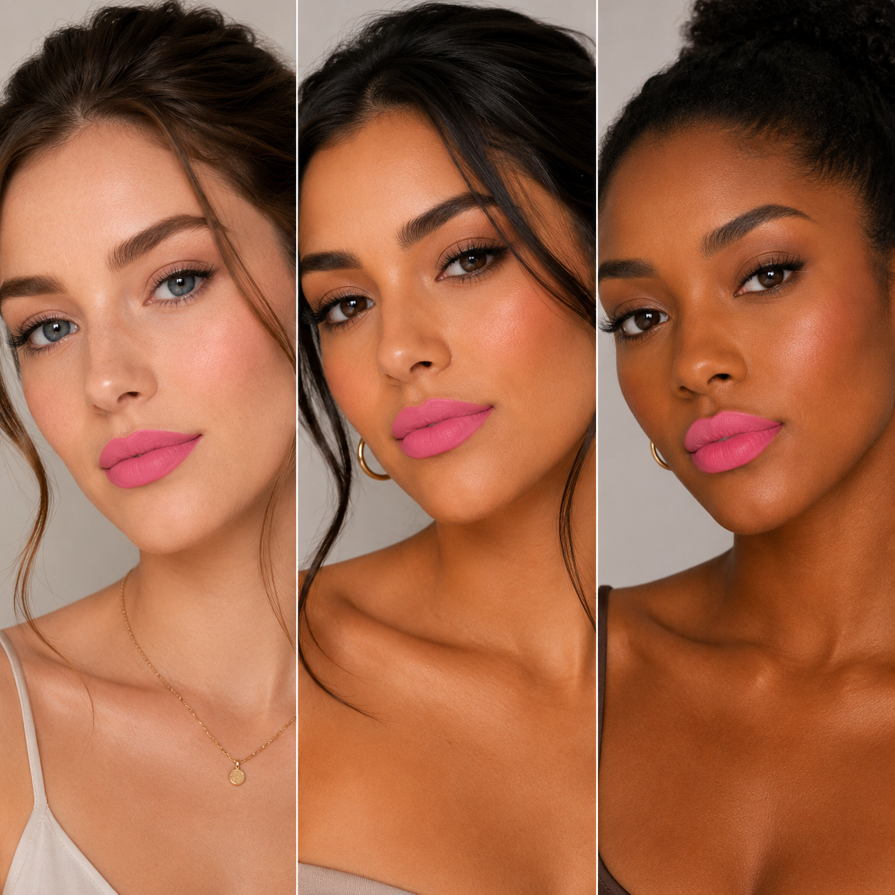 Organic Taylor Made Organics lipstick in a warm nude shade applied on medium skin, showcasing smooth, natural-looking lips.