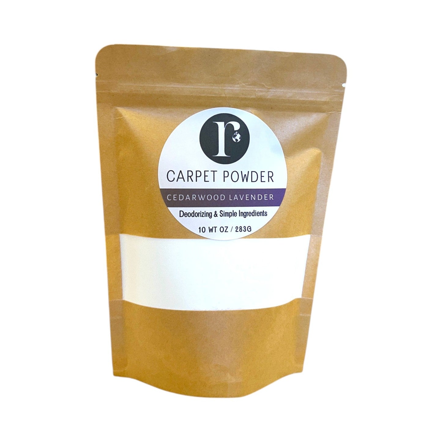 Refillism cedarwood and lavender carpet powder refill for home cleaning, shown in a resealable package.