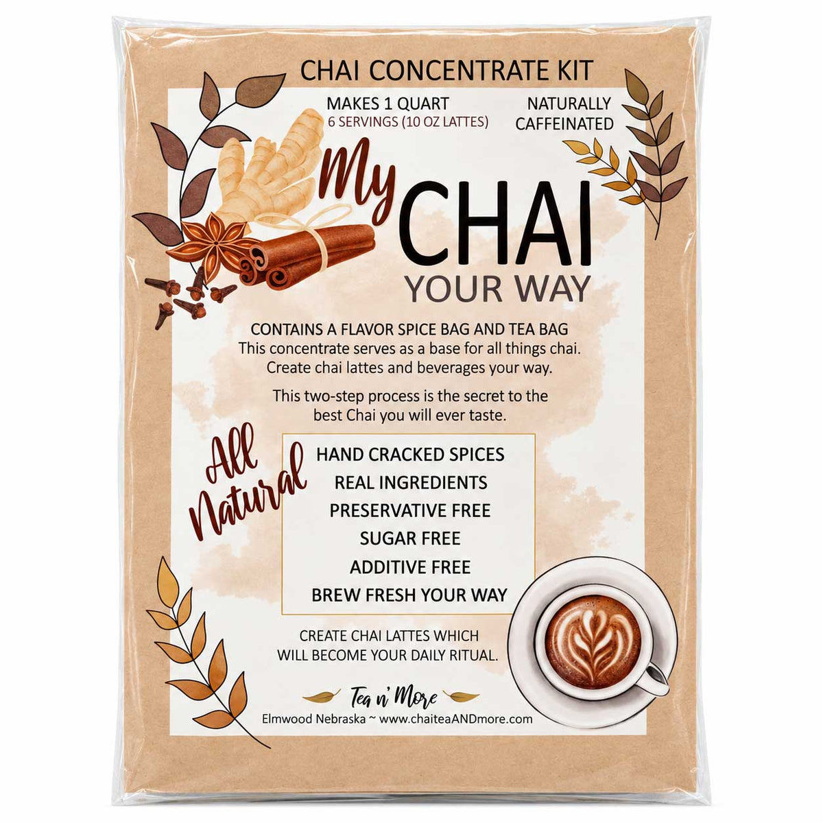Two DIY Chai Tea Kits from Tea n More, showcasing ingredients and packaging for homemade chai tea preparation.