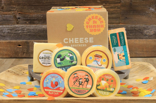 Cheese Brothers, Inc. Cheese and Thank You gift box with assorted cheeses and thank you note, perfect for special occasions.