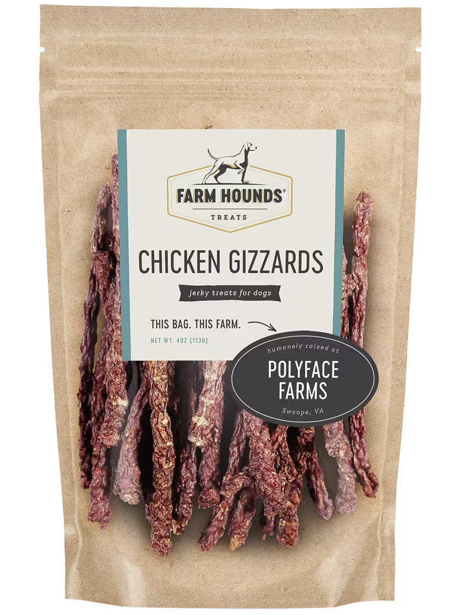 Farm Hounds chicken gizzard sticks showing fresh, whole chicken gizzards with a natural appearance on a clean surface.