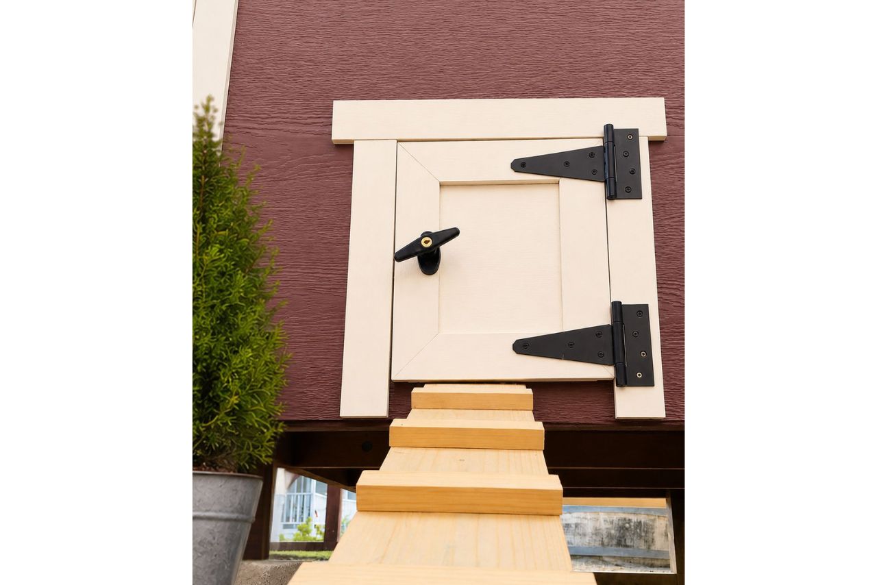 Large OverEZ Chicken Coop door for up to 15 chickens, featuring sturdy construction and easy access for poultry management.