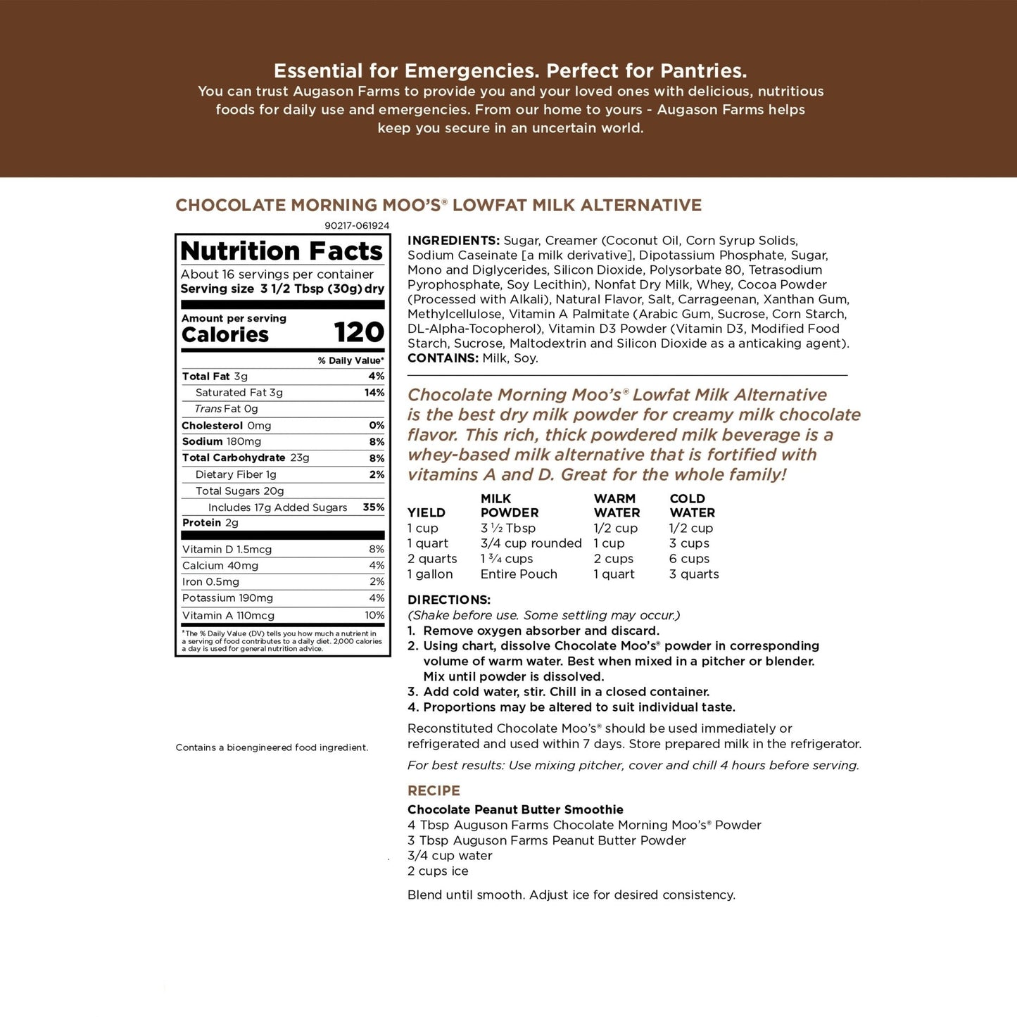 Chocolate Morning Moo's Milk Alternative Pouch, 16 Servings - Blessings Grow Meadows