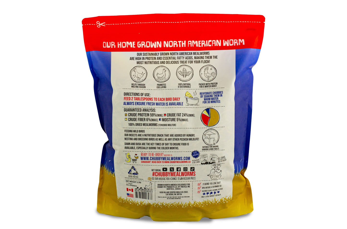 2.5Lbs Chubby North American Dried Mealworms (Montreal Grown) Non-GMO - Blessings Grow Meadows