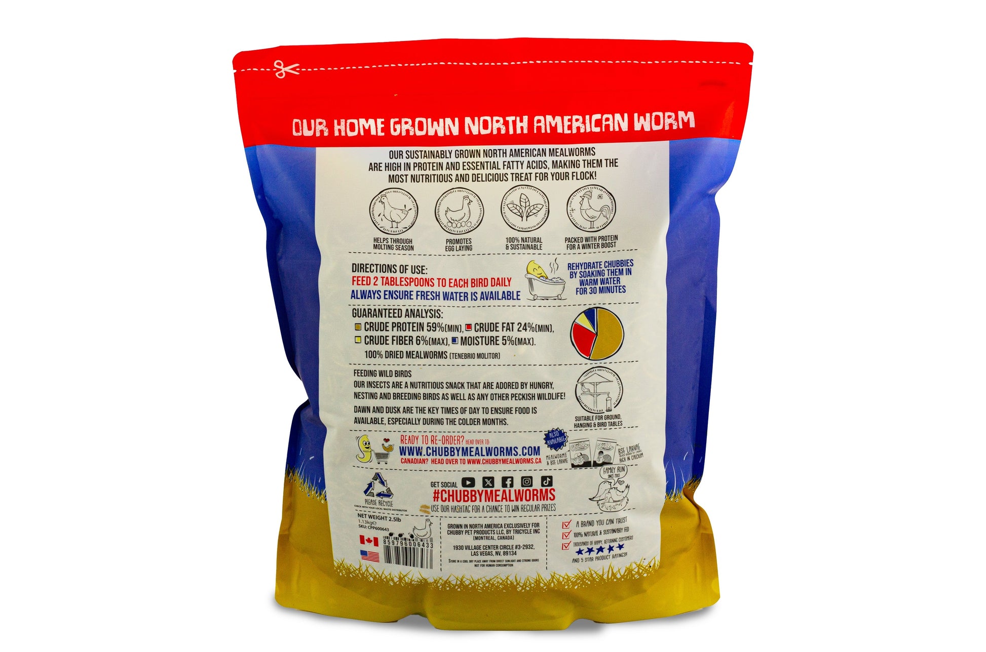 2.5Lbs Chubby North American Dried Mealworms (Montreal Grown) Non-GMO - Blessings Grow Meadows