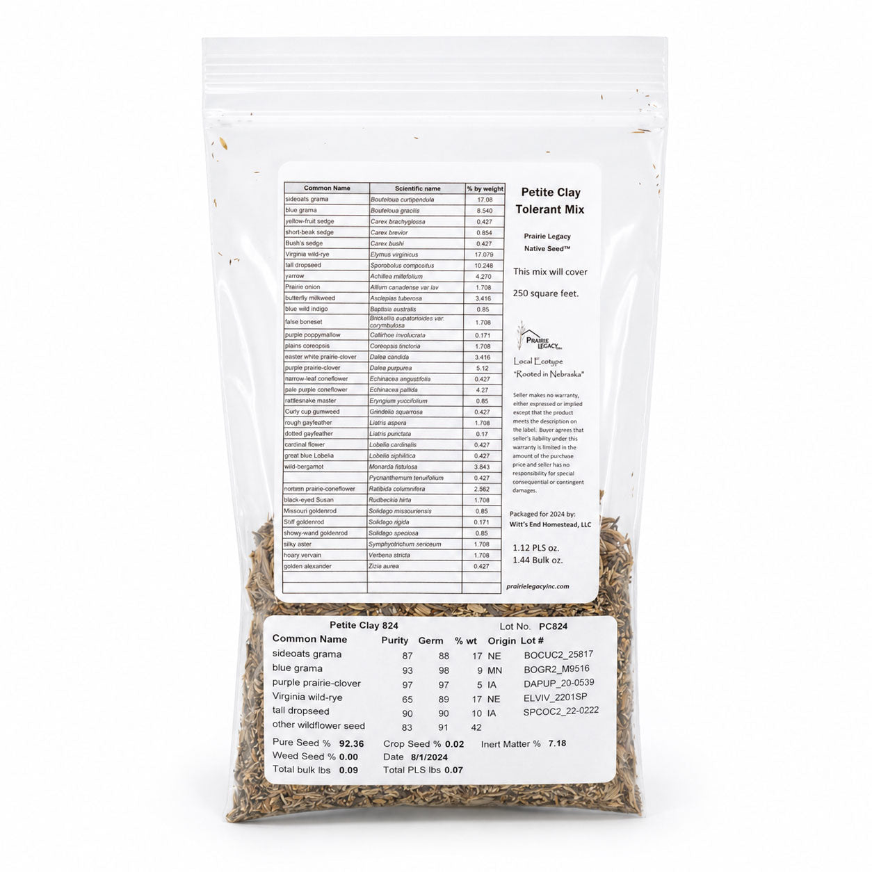 Petite clay tolerant Nebraska wildflower seed mix in 1.44 oz package, ideal for home garden prairie landscaping.