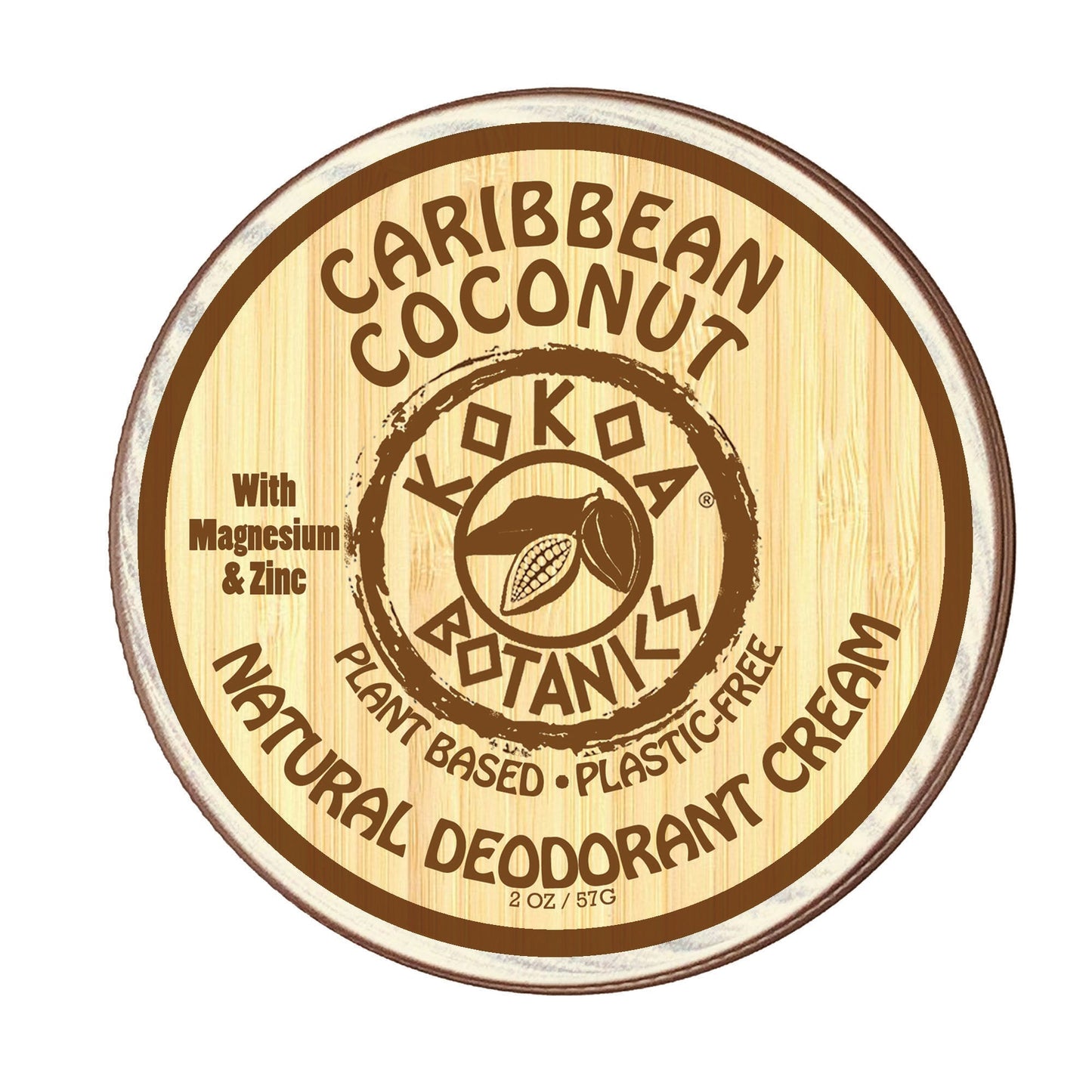 KOKOA BOTANICS Caribbean Coconut natural deodorant cream in 2.5 oz jar with coconut scent and aluminum-free formula