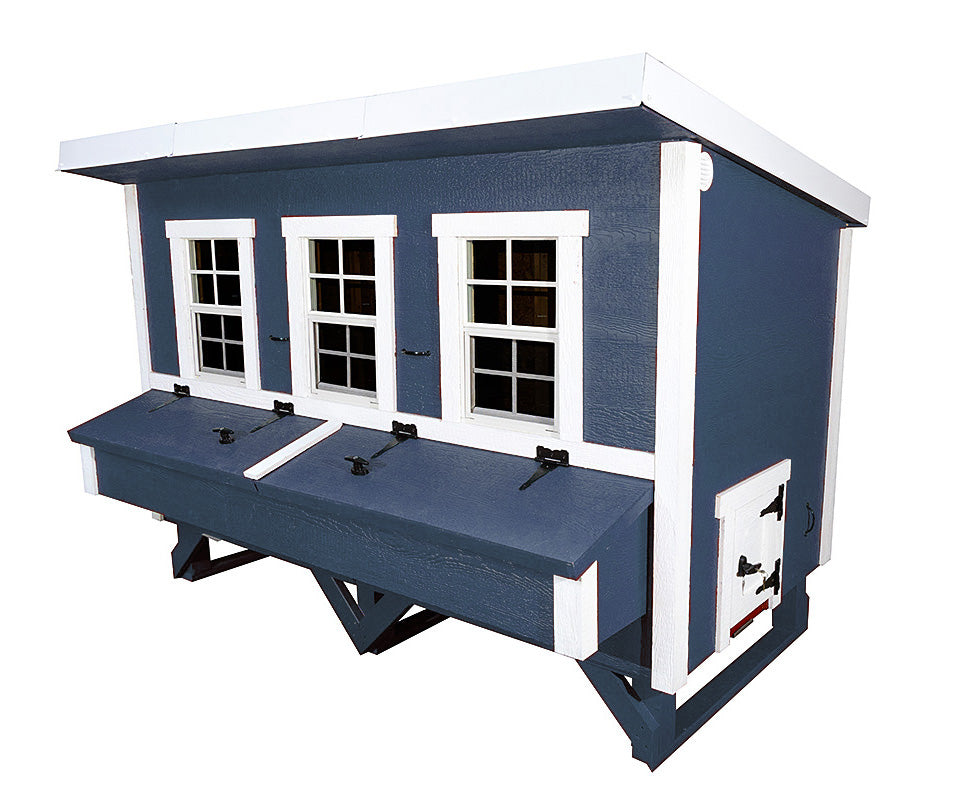 Side view of OverEZ XL chicken coop designed for up to 20 chickens, featuring durable construction and spacious design.