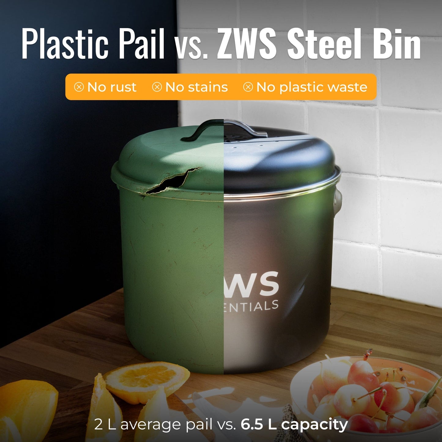 Black ZeroWasteStore countertop compost bin kit for kitchen use, designed for eco-friendly food waste collection.