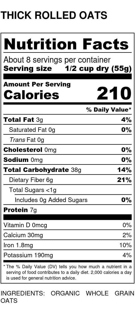 Oats, Thick Rolled, Organic - Blessings Grow Meadows