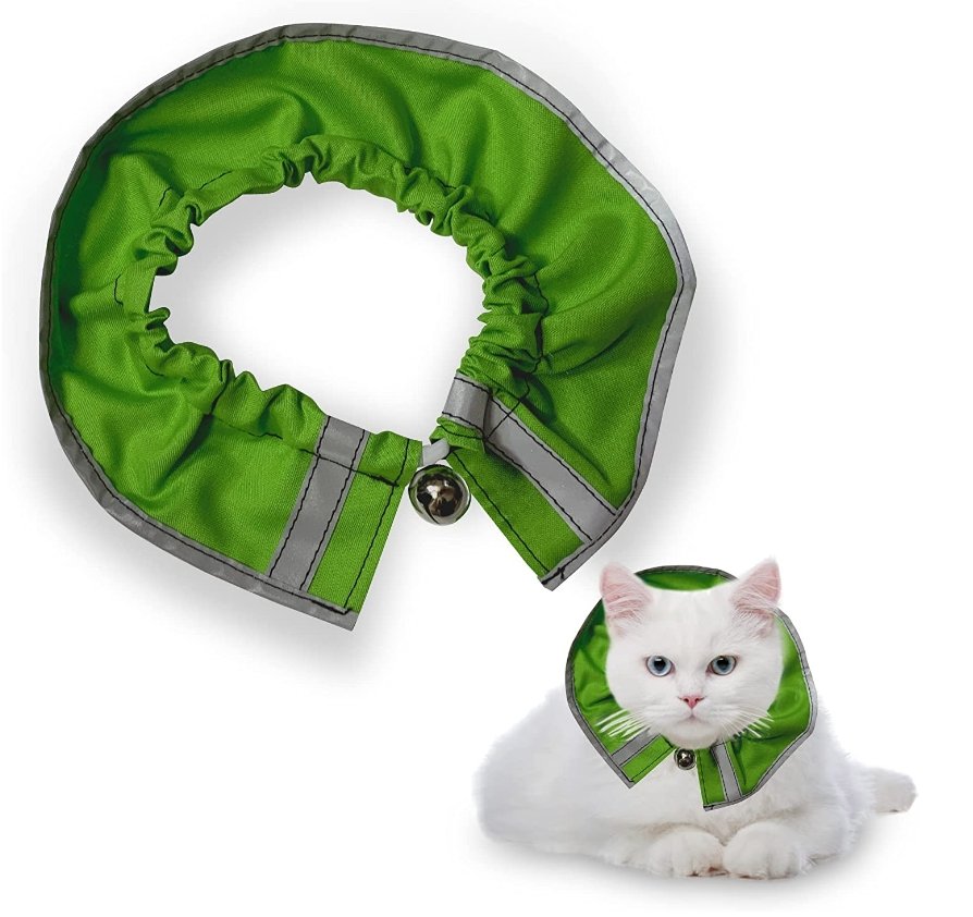 Red breakaway cat collar with bandana, Prey Saver design, by Crazy K Farm Pet and Poultry, safe for cats and easy to remove.
