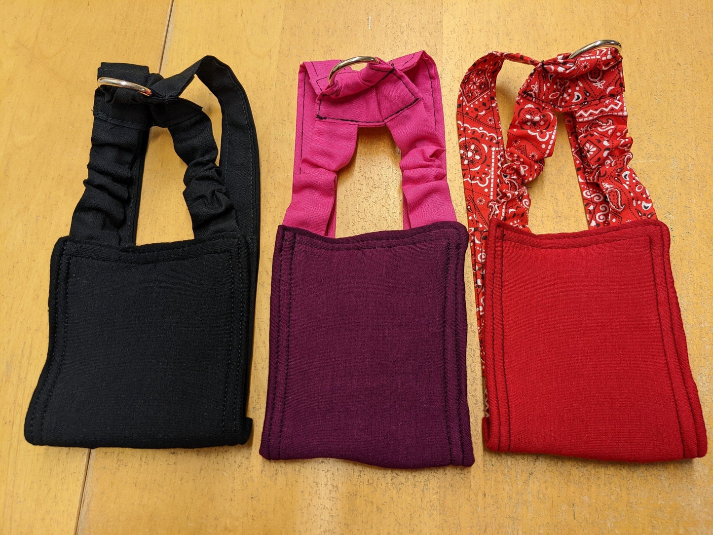 Red bandana chicken harness by Crazy K Farm Pet and Poultry, suitable for chickens and ducks, without diaper, one size.