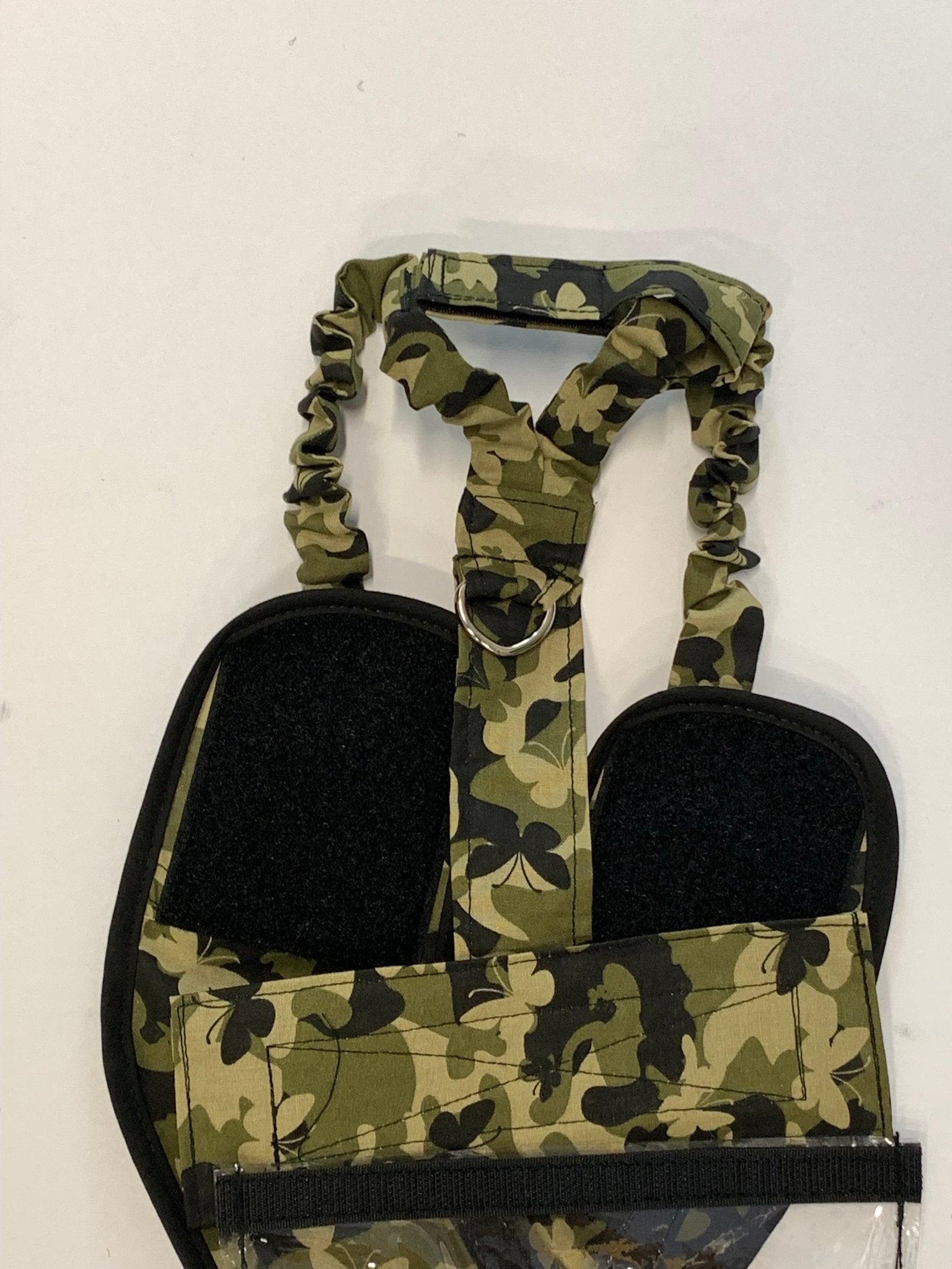 Crazy K Farm duck and goose diaper with removable liners, featuring a fixed chest tab and tiger runner design on a hen holster.