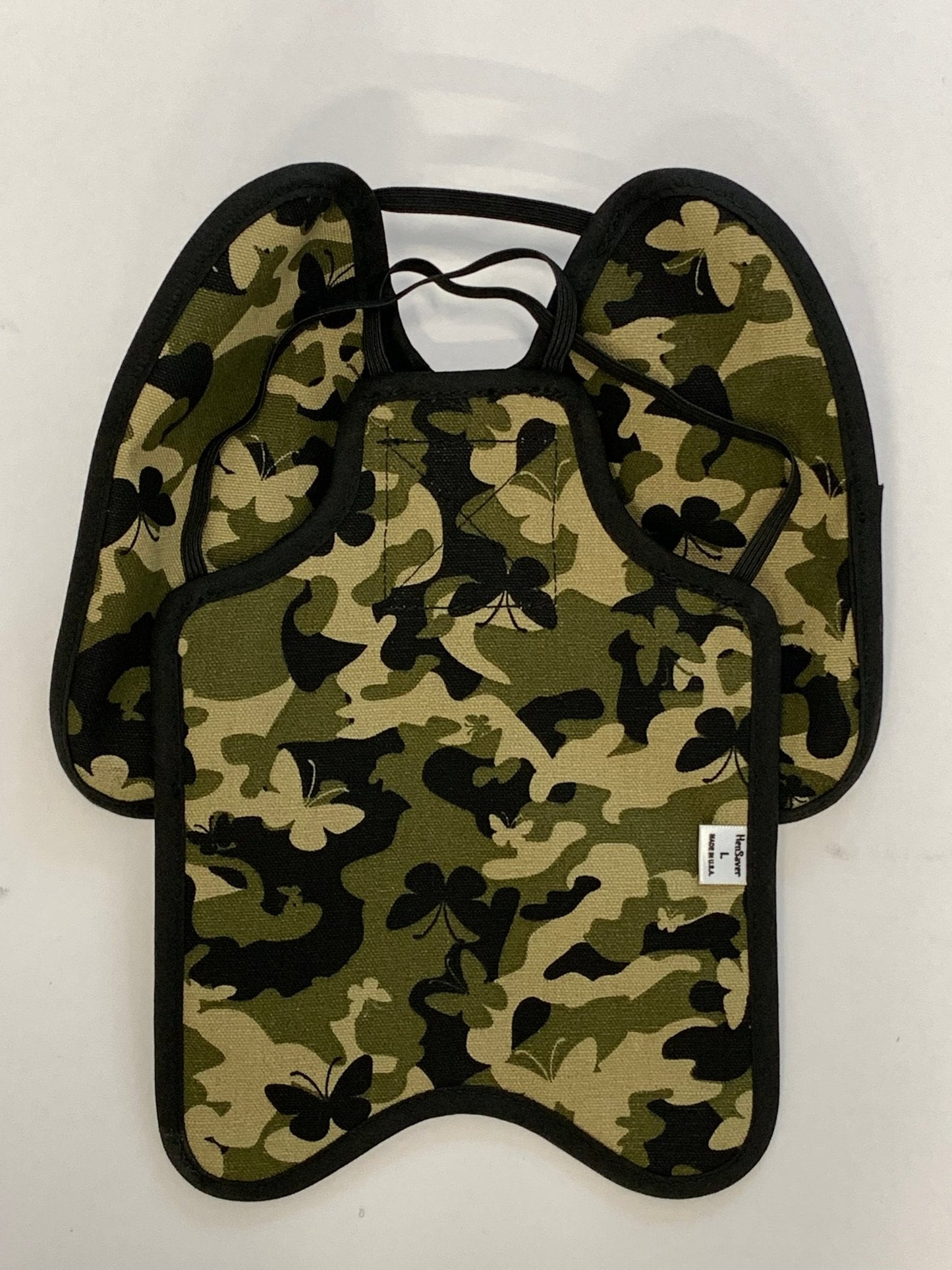 Navy Hen Saver chicken apron with shoulder protectors for large hens, made by Crazy K Farm Pet and Poultry.