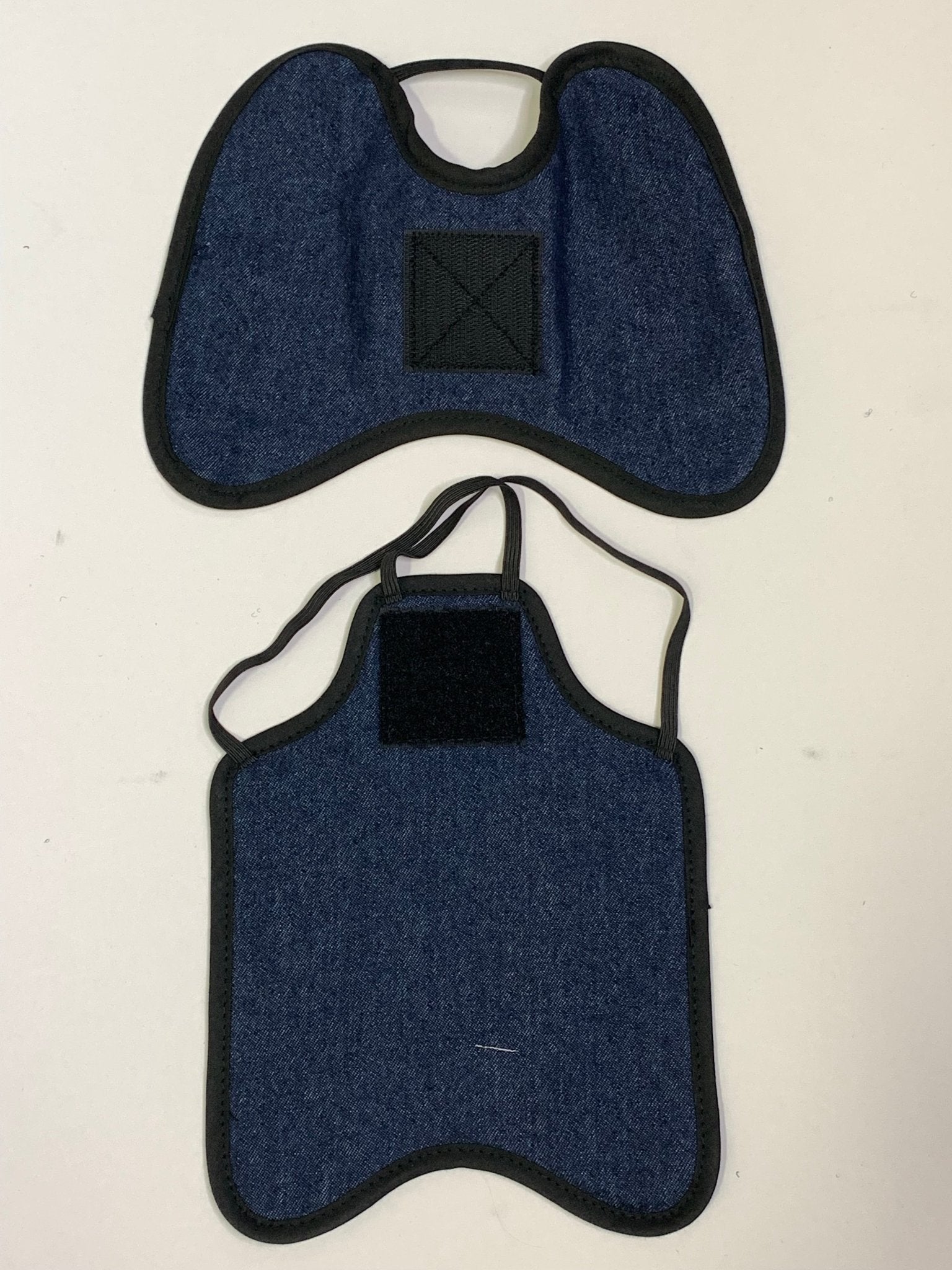 Navy Hen Saver chicken saddle with shoulder protectors for hens, made by Crazy K Farm Pet and Poultry, designed for standard chickens.