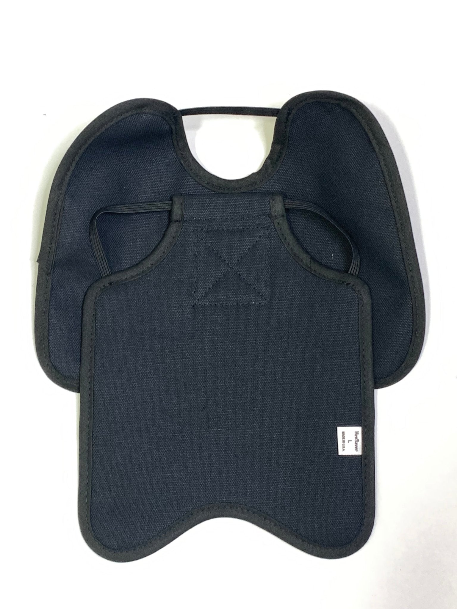 Navy hen apron with shoulder protectors for chickens, made by Crazy K Farm, designed to shield hens from pecking injuries.