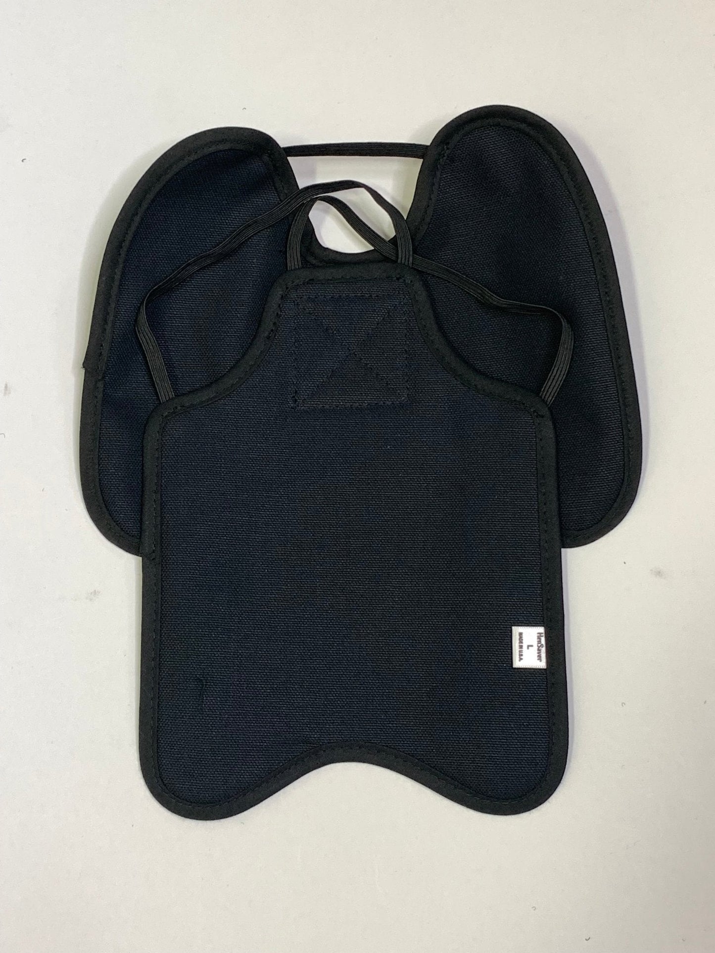 Navy hen apron with shoulder protectors for chickens, made by Crazy K Farm Pet and Poultry, designed to shield hens from pecking.