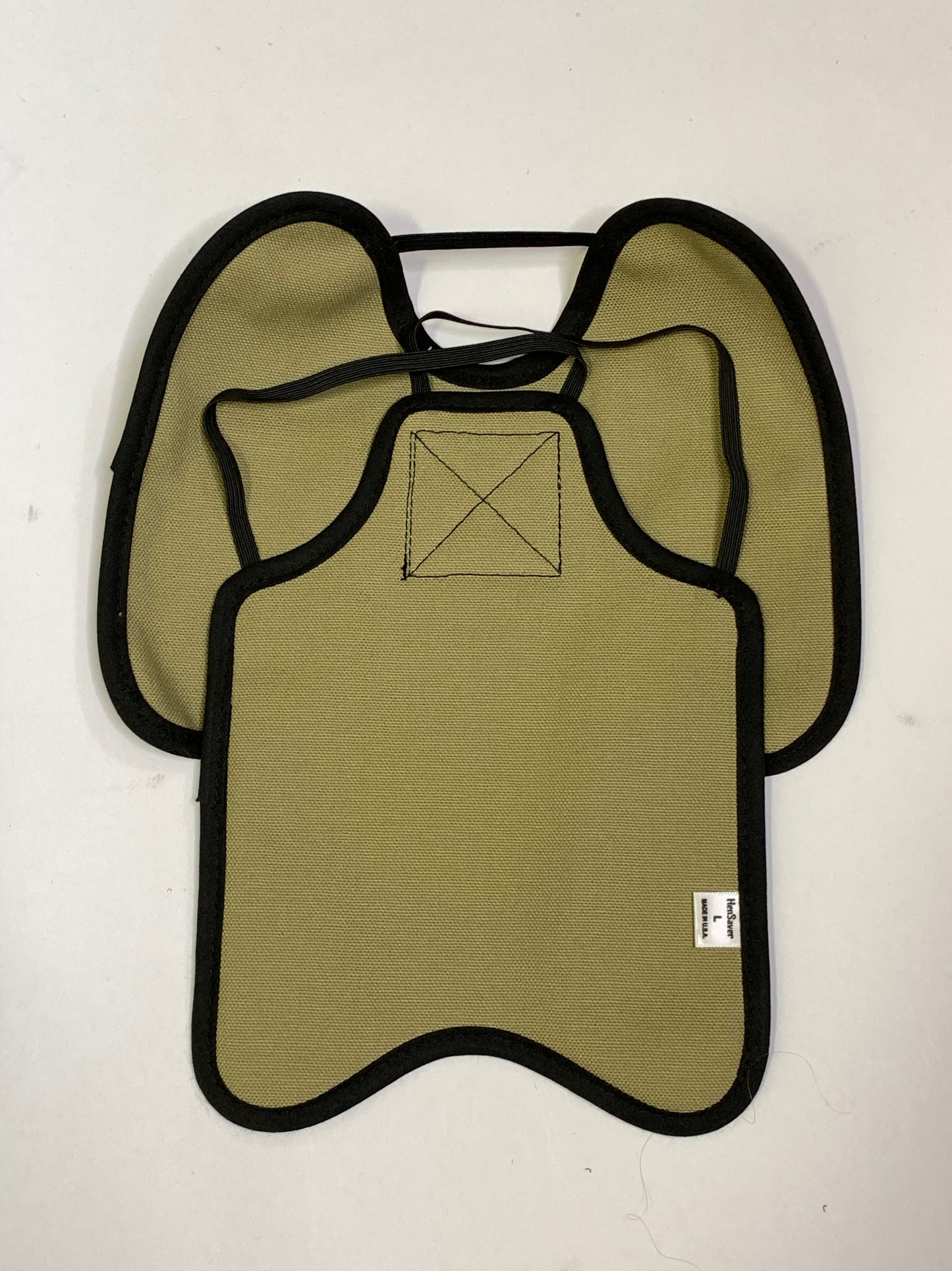 Navy hen apron with shoulder protectors by Crazy K Farm Pet and Poultry, designed for large hens to prevent feather pecking.